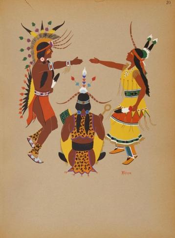Kiowa huwelijksceremonie - Stephen Mopope - 1929 beschikbaar voor biedingen