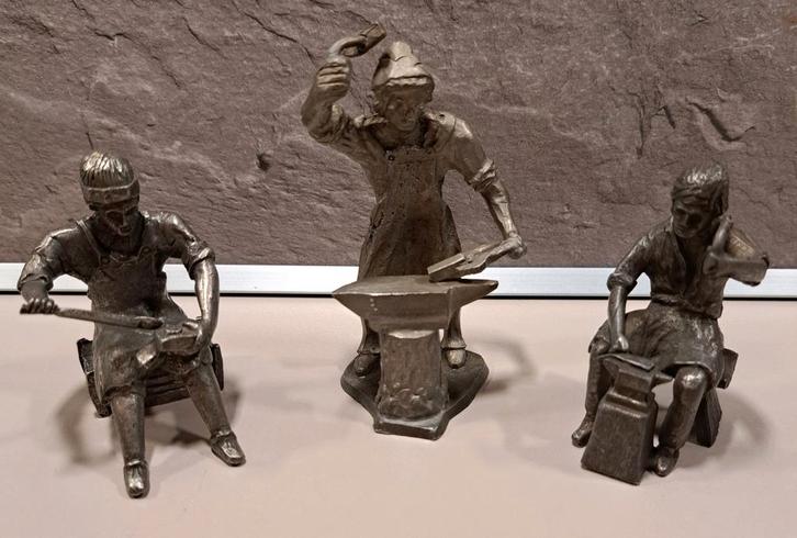 3 Tinnen Beeldjes Smid, Antiek en Kunst, Kunst | Beelden en Houtsnijwerken, Ophalen of Verzenden
