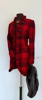 Scapa ruffle rood/dr bruin ruit wollen lange blazer jas 42, Verzenden