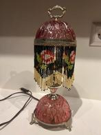 Roze Vintage Tafellampje met Kralen Franjes, Ophalen, Gebruikt, Minder dan 50 cm, Glas