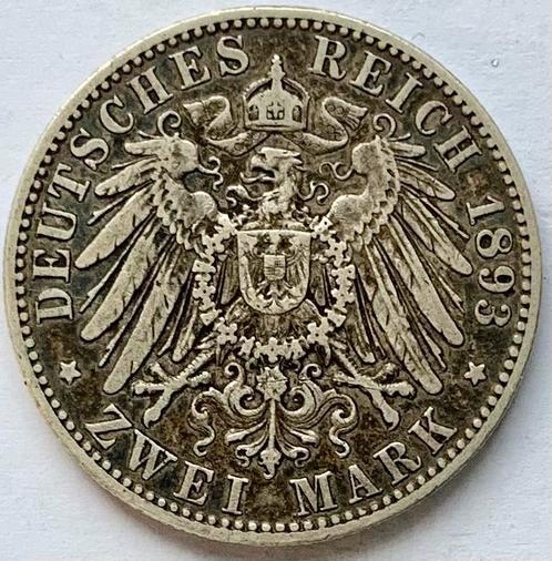 Duitsland Pruissen 2 Mark 1893 A Wilhelm II zilver -, Postzegels en Munten, Munten | Europa | Niet-Euromunten, Duitsland, Zilver