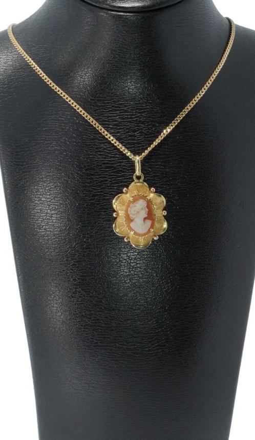 Camee schelp vintage 14k gouden ketting hanger 14k gouden, Sieraden, Tassen en Uiterlijk, Antieke sieraden, Hanger, Goud, Met edelsteen