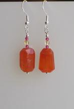 Prachtige oorbellen met facet Carneool, Citrien en Robijn, Hangers, Nieuw, Oranje, Ophalen of Verzenden