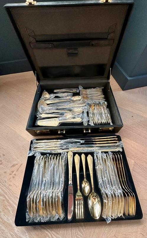 Vergulde Bestekset 12 Personen in Koffer - Luxe Uitvoering, Antiek en Kunst, Antiek | Bestek, Ophalen of Verzenden