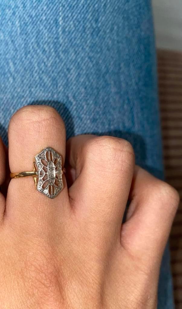 Antieke 18k en roosgeslepen diamanten Art Deco ring, Sieraden, Tassen en Uiterlijk, Ringen, Zo goed als nieuw, Dame, 17 tot 18