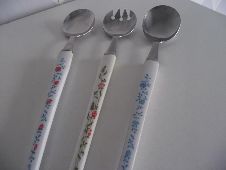 3 vintage bloemen slacouvert 1950 1 vork 2 lepel 28 cm p st, Antiek en Kunst, Antiek | Bestek, Ophalen of Verzenden