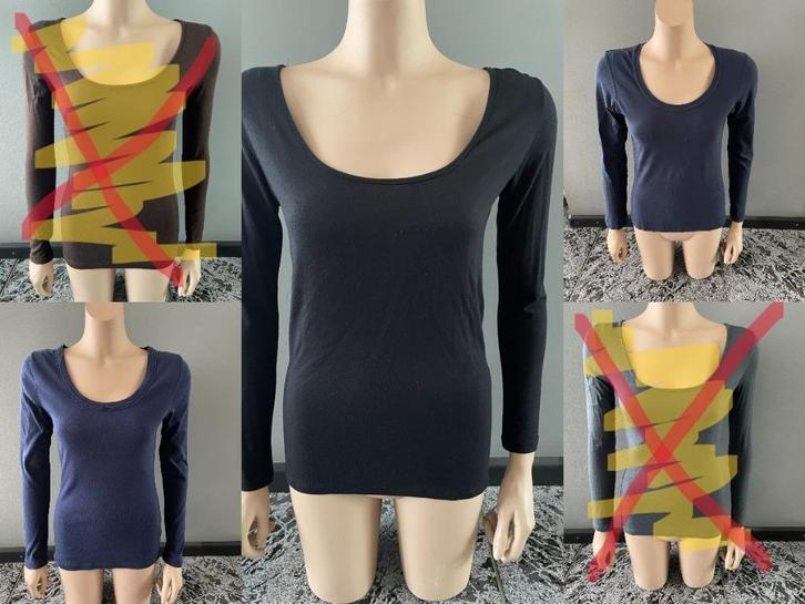 3 effen T-shirts, zwart en blauw, maat 36/38, Kleding | Dames, T-shirts, Gedragen, Maat 36 (S), Lange mouw, Ophalen of Verzenden