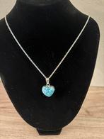 925 zilveren ketting met larimar hanger in hartjes vorm, Ophalen of Verzenden, Zo goed als nieuw, Blauw, Zilver