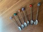 Vintage 6 koffie lepeltjes met Braziliaanse  edelsteentjes, Gebruikt, Verzilverd, Ophalen of Verzenden, Metaal