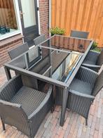 Tuinset zwart, wicker, 6 stoelen, Tuin en Terras, Tuinsets en Loungesets, Ophalen, Gebruikt, 6 zitplaatsen, Wicker