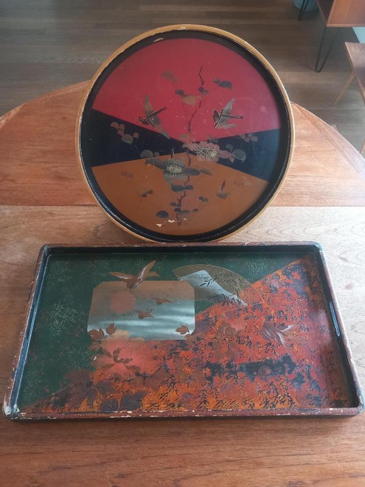 2 prachtige houten Japanse dienbladen, Huis en Inrichting, Woonaccessoires | Dienbladen, Gebruikt, Hout, Overige vormen, Ophalen of Verzenden