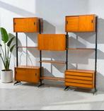 Vintage modulaire wandmeubel | wandkast | wandsysteem, 250 tot 300 cm, 200 cm of meer, Teakhout, Met deur(en)