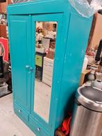Turquoise Kast met Spiegel en Lades, Ophalen, Gebruikt, 100 tot 150 cm, 150 tot 200 cm