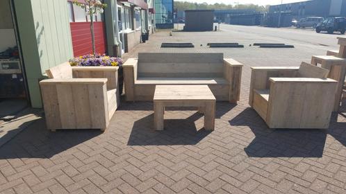 Mooie robuuste loungeset van gebruikt steigerhout., Tuin en Terras, Tuinsets en Loungesets, Zo goed als nieuw, Loungeset, Steigerhout