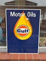 Vintage Gulf Motor Oils Reclamebord, Verzamelen, Reclamebord, Gebruikt, ., Ophalen of Verzenden