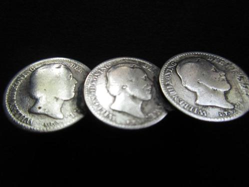 Speld drie dubbeltjes Koning Willem III, Sieraden, Tassen en Uiterlijk, Antieke sieraden, Broche, Zilver, Ophalen of Verzenden