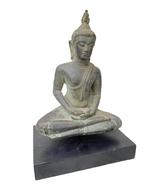 Brons Meditatie boeddha beeld op houten sokkel Cadeau Kado, Antiek en Kunst, Kunst | Beelden en Houtsnijwerken, Ophalen of Verzenden
