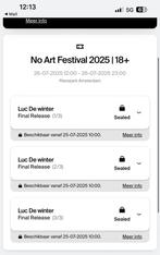 No art, Tickets en Kaartjes, Evenementen en Festivals, Eén persoon