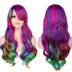 Carnaval pruik lang haar met krullen multi-color regenboog, Nieuw, Pruik of Haarverlenging, Verzenden
