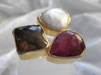 Mooie Aparte Handgemaakte Vergulde Ring - Robijn - Rookkwart, Sieraden, Tassen en Uiterlijk, Antieke sieraden, Verzenden, Brons