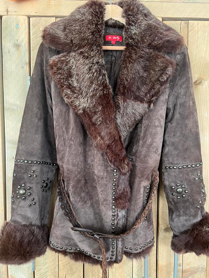 Derhy Leren Jas - Nieuwstaat/ maat L, Kleding | Dames, Jassen | Winter, Zo goed als nieuw, Maat 42/44 (L), Bruin, Verzenden