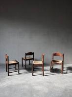 Vintage Mid Century houten stoelen, set van 4, Huis en Inrichting, Ophalen, Zo goed als nieuw, Bruin