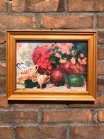 Klassiek Stilleven Schilderij met Theepotten en Bloemenlijst, Ophalen of Verzenden