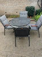 Tuinset tuintafel met 4 stoelen en kussens, Tuin en Terras, Tuinsets en Loungesets, Ophalen, Zo goed als nieuw