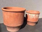 Oud Hollandse terracotta bloempotten set bladmotief, Tuin en Terras, 25 tot 40 cm, Gebruikt, Rond, Minder dan 40 cm