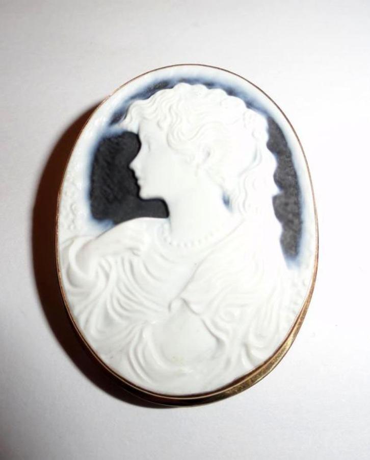 Camee Blauw Groot Goud 18K, Sieraden, Tassen en Uiterlijk, Antieke sieraden, Broche, Goud, Verzenden