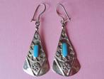 jwg Vintage 70s Art Deco stl oorbellen turkoois zilver klr, Verzenden, Overige materialen, Oorbellen
