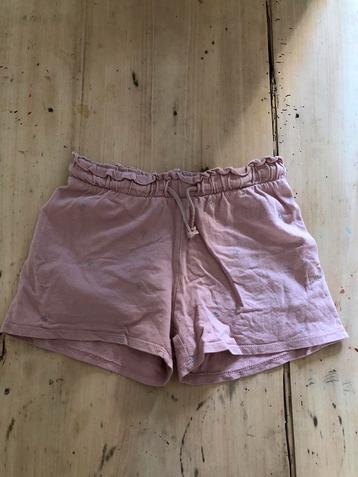 H&M | korte broek | roze met zilveren kersjes | mt 128