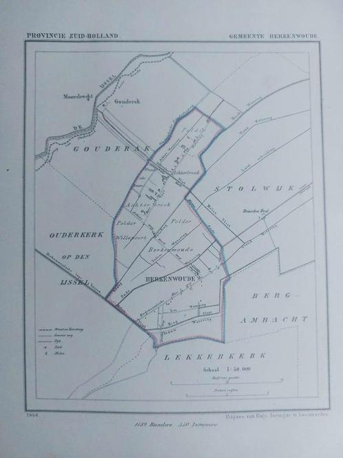 AG19 / Litho van J. Kuyper uit 1866 van Berkenwoude ZH, Antiek en Kunst, Kunst | Litho's en Zeefdrukken, Ophalen of Verzenden