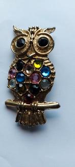 Vintage Uil Broche met Strass, Overige materialen, 4 tot 7 cm, Gebruikt, Ophalen of Verzenden