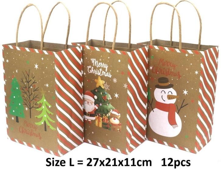 PARTIJ PAPIEREN GIFTBAG CHRISTMAS 27X21X11CM, Diversen, Kerst, Nieuw, Ophalen of Verzenden