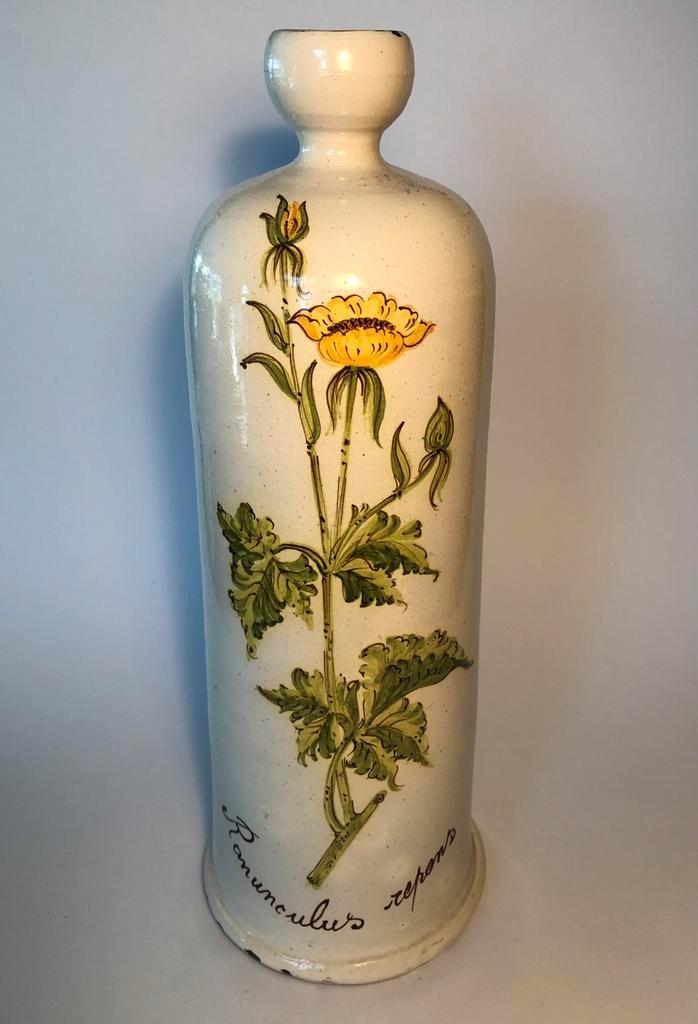 Prachtige aardewerken sierfles, vaas met botanische opdruk, Antiek en Kunst, Antiek | Keramiek en Aardewerk, Ophalen of Verzenden