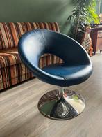 Retro Draaifauteuil met Chroom Onderstel, Huis en Inrichting, Stoelen, Ophalen, Gebruikt, Blauw, Metaal