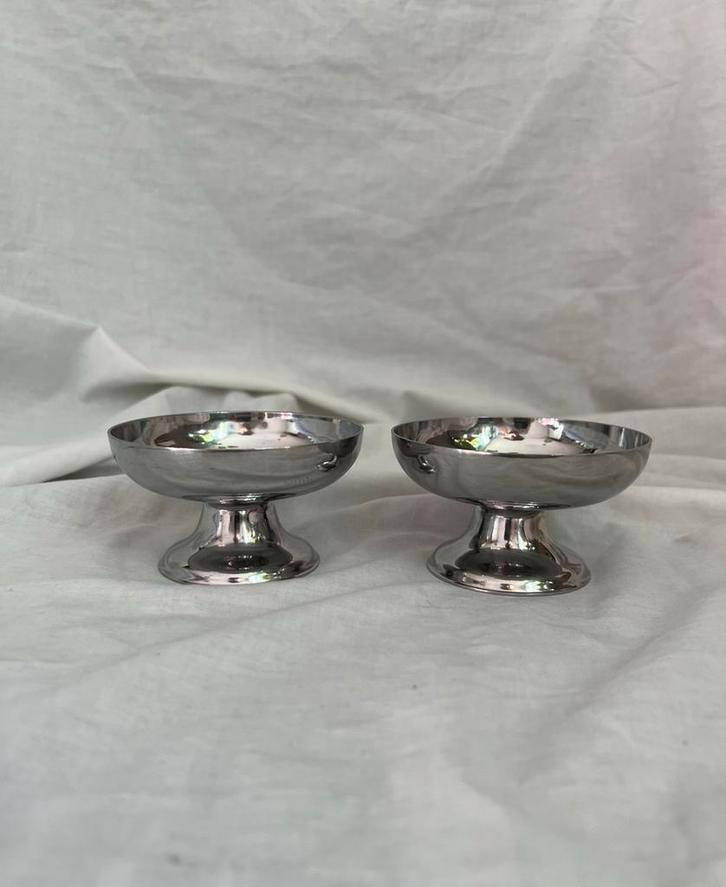 Vintage Franse RVS ijscoupes | inox dessert coupes set van 2, Huis en Inrichting, Keuken | Servies, Overige typen, Overige stijlen