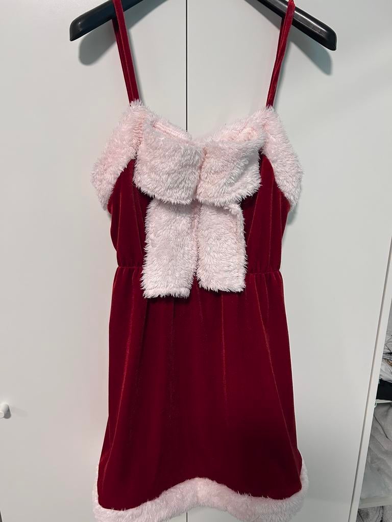 Rode jurk met strik, Carnaval, Verzenden, Maat 42/44 (L), Zo goed als nieuw