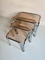 70’s Vintage Belogrom chroom set van drie nesting tafels, Huis en Inrichting, Tafels | Bijzettafels, Minder dan 45 cm, Minder dan 55 cm