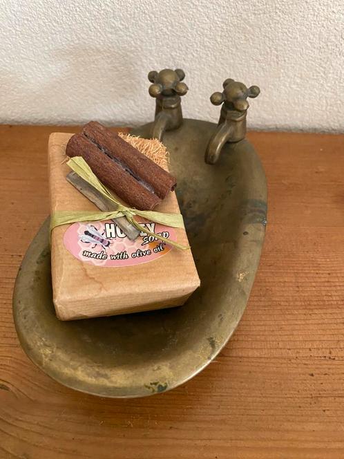 Koperen zeepbakje in vorm van bad met kraantjes, Huis en Inrichting, Badkamer | Badtextiel en Accessoires, Gebruikt, Overige typen
