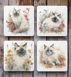 Heilige Birmaan Aquarel onderzetters met houder, Ophalen of Verzenden, Nieuw, Glas of Kopje