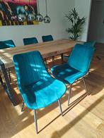 Designer-Style Petrol Blue Velvet Chairs (6x), Huis en Inrichting, Stoelen, Ophalen, Blauw, Zo goed als nieuw, Stof