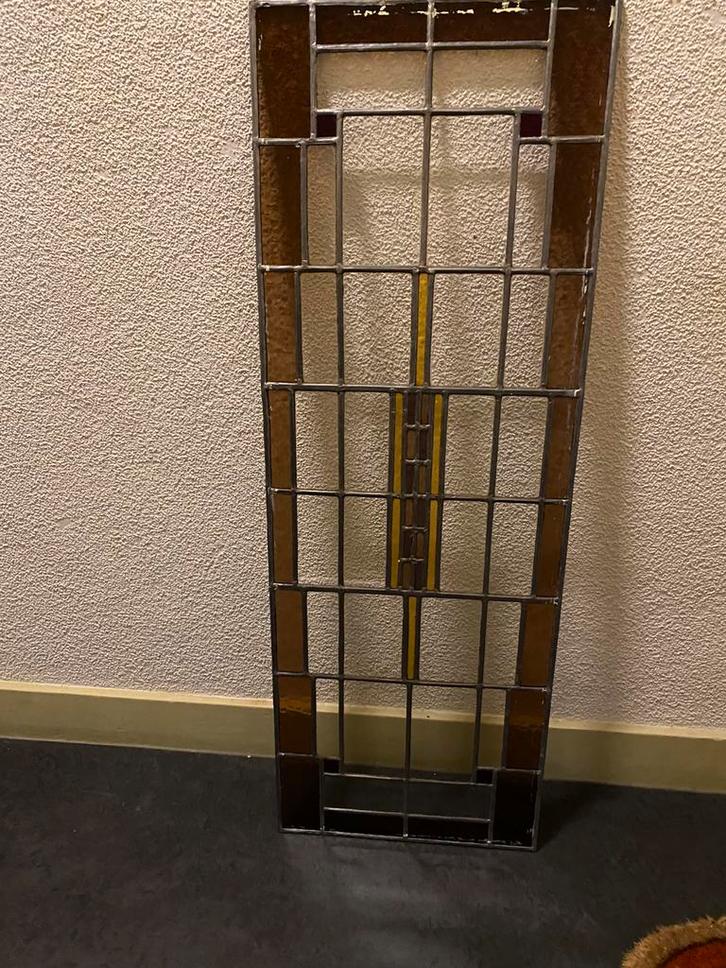 ANTIEK GLAS IN LOOD RAAM voor in BOVENLICHT DEUR of RAAM., Doe-het-zelf en Verbouw, Glas en Ramen, Gevelraam of Ruit, Minder dan 80 cm