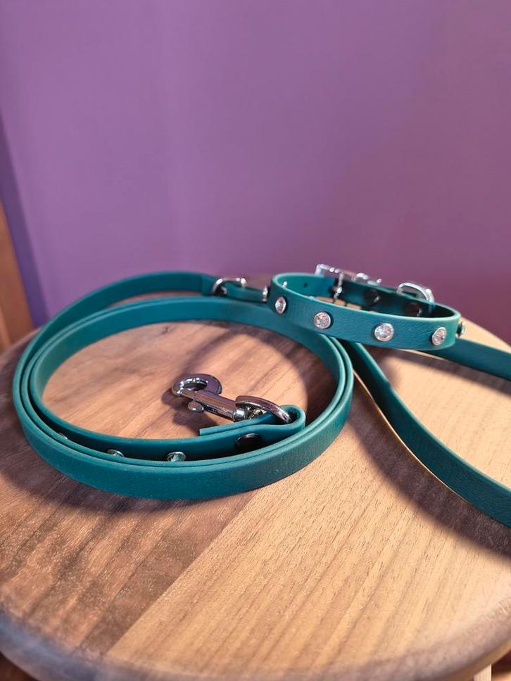 Handgemaakte biothane halsband en riem met stras, Dieren en Toebehoren, Honden-accessoires, Nieuw, Ophalen of Verzenden