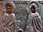 Icoon St, Irene - Raphael - Nicholas zilver riza martelaren, Antiek en Kunst, Antiek | Religie, Ophalen of Verzenden
