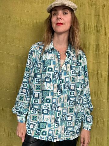 Vintage blouse / shirt - print - groen - 4XL / 48 beschikbaar voor biedingen