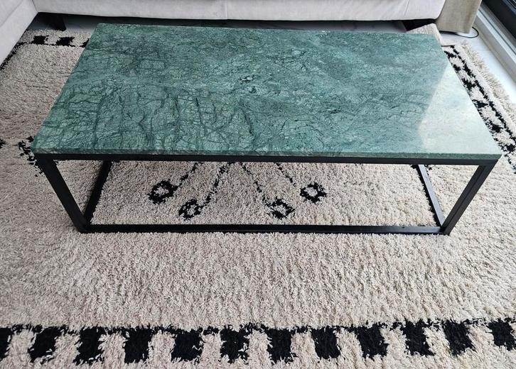 Moderne Salontafel met groen marmeren blad, Huis en Inrichting, Tafels | Salontafels, Gebruikt, Minder dan 50 cm, 50 tot 100 cm