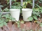 2 kleine potjes metaal lichtgroen bloempotjes samen €1,-, Rond, Zo goed als nieuw, Metaal, Tuin