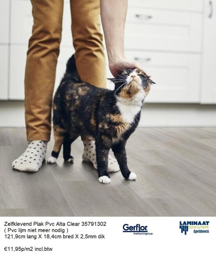 Zelfklevend Plak Pvc Alta Clear 2,5mm dik €11,95m2 incl.btw, Huis en Inrichting, Stoffering | Vloerbedekking, Nieuw, Laminaat